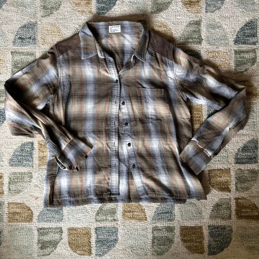 Grunge Club Monaco Neutral Plaid with Leather Shoulder Details Western Indie